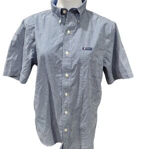 Chaps Men gingham checked blue & white short sleeve button down Size M Easy Care